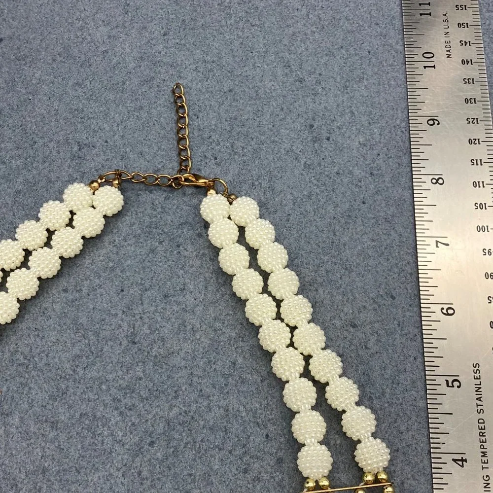 Statement Necklace Beaded Pearl Cluster Bib Multistrand Glam Copper Gold - Picture 8 of 10